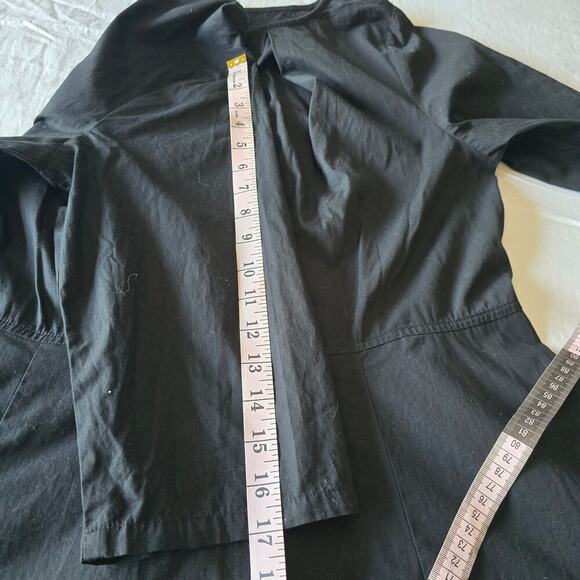 Black Gold Embroidered Midi Dress L 3/4 Sleeve Cotton Pockets Boho Elegant - Picture 6 of 11